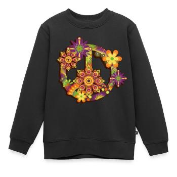 Flower Power Peace - Kinder Premium Organic Sweatshirt - Schwarz - Vorne - AI Model Kid Female (0cm)