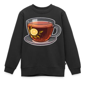 Tee Tasse Glas Zitrone Warm Wasser Blätter Warm - Kinder Premium Organic Sweatshirt - Schwarz - Vorne - AI Model Kid Female (0cm)