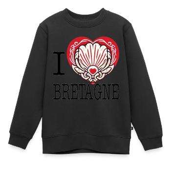 Ich liebe Bretagne Heart Jakobsmuschel - Kinder Premium Organic Sweatshirt - Schwarz - Vorne - AI Model Kid Female (0cm)