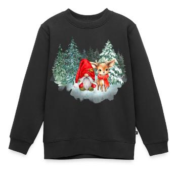 Wichtel Knut mit Rentier Stella - Kinder Premium Organic Sweatshirt - Schwarz - Vorne - AI Model Kid Female (0cm)