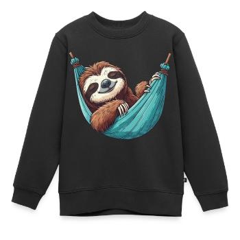 Paresseux dormant dans un pyjama hamac - Sweat Premium enfant bio - noir - Devant - AI Model Kid Female (0cm)