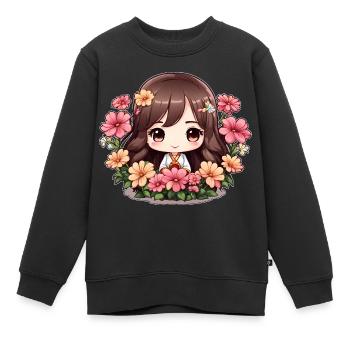 A chibi in bloom - Kids Premium Organic Sweatshirt - black - Front - AI Model Kid Female (0cm)