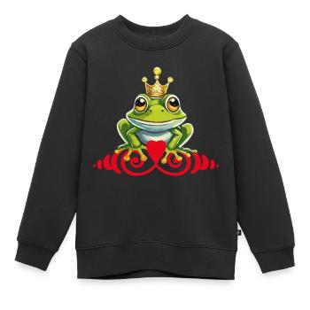 Grenouille Prince Baiser Roi - Sweat Premium enfant bio - noir - Devant - AI Model Kid Female (0cm)