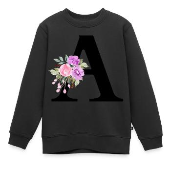 Lila Blumenbuchstabe - Kinder Premium Organic Sweatshirt - Schwarz - Vorne - AI Model Kid Female (0cm)
