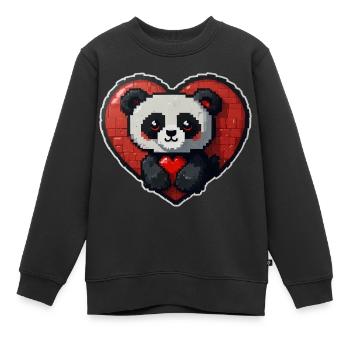 Pixel-Panda mit großem Herz - Kinder Premium Organic Sweatshirt - Schwarz - Vorne - AI Model Kid Female (0cm)