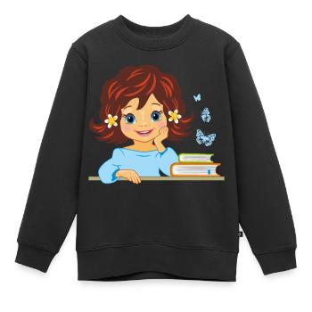 Süßes lächelndes kleines Mädchen mit Büchern - Kinder Premium Organic Sweatshirt - Schwarz - Vorne - AI Model Kid Female (0cm)