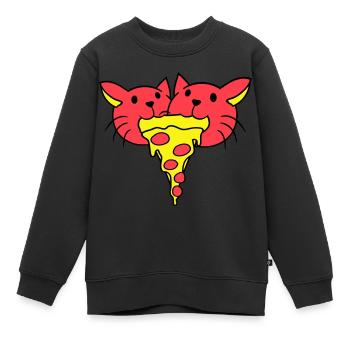 2 Chats Nourriture Salami Pizza Restauration rapide Hunger Team - Sweat Premium enfant bio - noir - Devant - AI Model Kid Female (0cm)