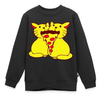 2 Chats Nourriture Salami Pizza Restauration rapide Hunger Team - Sweat Premium enfant bio - noir - Devant - AI Model Kid Female (0cm)