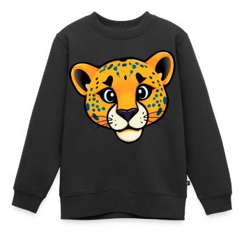 Playful Blue-Spotted Tiger Head, Friendly Cartoon - Kids Premium Organic Sweatshirt - black - Front - AI Model Kid Female (0cm)