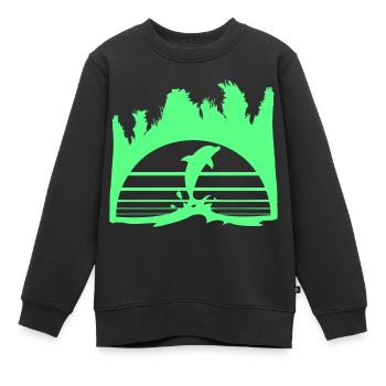 Delfin Springt Linien Sonne Palmen Cool Silhouette - Kinder Premium Organic Sweatshirt - Schwarz - Vorne - AI Model Kid Female (0cm)