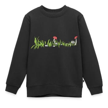 Herbe Nature Champignon Surface Sol - Sweat Premium enfant bio - noir - Devant - AI Model Kid Female (0cm)