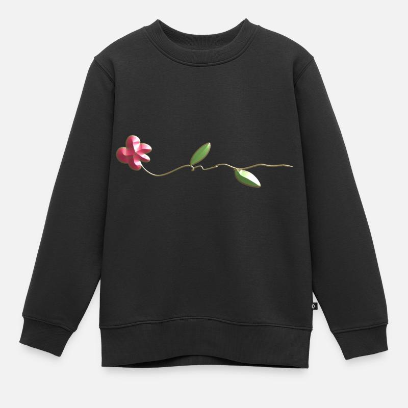 rose rose fleur - Sweat Premium enfant bio - noir