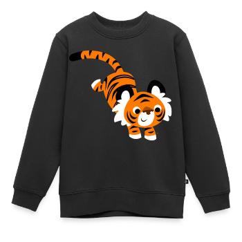 Süßer Springender Tiger von Cheerful Madness!! - Kinder Premium Organic Sweatshirt - Schwarz - Vorne - AI Model Kid Female (0cm)
