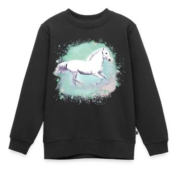Schimmel,,weisses Pferd, pferd, Malerei,grün - Kinder Premium Organic Sweatshirt - Schwarz - Vorne - AI Model Kid Female (0cm)