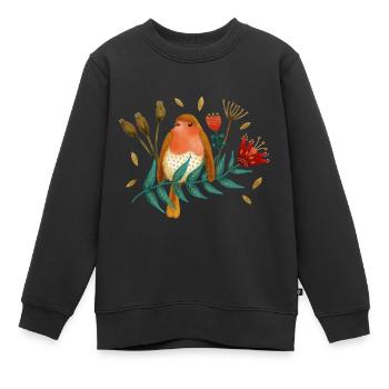 Vogel Roodborst Robin Bird - Kinder Premium Organic Sweatshirt - Schwarz - Vorne - AI Model Kid Female (0cm)