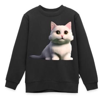 weiße Mietzekatze - Kinder Premium Organic Sweatshirt - Schwarz - Vorne - AI Model Kid Female (0cm)