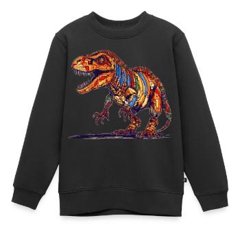 Ausgestorbener Dino in bunter Pixel Grafik - Kinder Premium Organic Sweatshirt - Schwarz - Vorne - AI Model Kid Female (0cm)