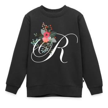 Buchstabe r blumig - Kinder Premium Organic Sweatshirt - Schwarz - Vorne - AI Model Kid Female (0cm)