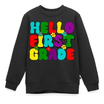Hello first grade, Schule, Einschulung Schulstart - Kinder Premium Organic Sweatshirt - Schwarz - Vorne - AI Model Kid Female (0cm)