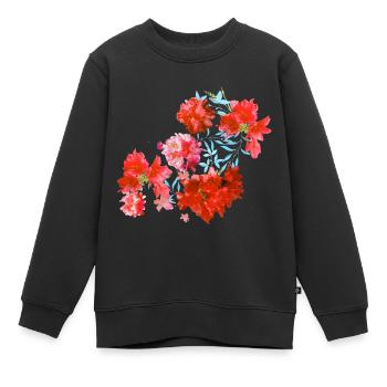 laurier-rose,fleur,lotus,vigne,floral,fleurs - Sweat Premium enfant bio - noir - Devant - AI Model Kid Female (0cm)