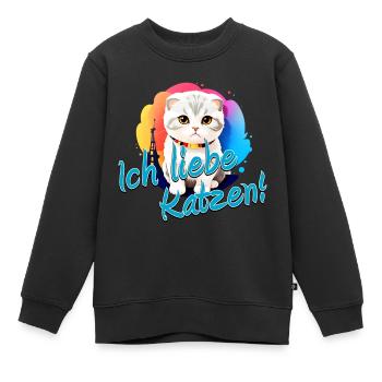 Ich liebe Katzen! - Kinder Premium Organic Sweatshirt - Schwarz - Vorne - AI Model Kid Female (0cm)