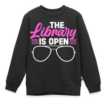 The library is open - Kids Premium Organic Sweatshirt - black - Front - AI Model Kid Female (0cm)