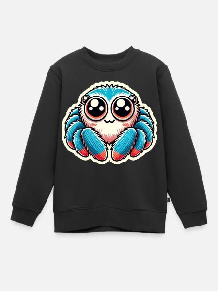 Niedliche blau-rote Springspinne sitzt freundlich - Kinder Premium Organic Sweatshirt - Schwarz