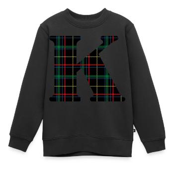 Monogramme k tartan écossais - Sweat Premium enfant bio - noir - Devant - AI Model Kid Female (0cm)
