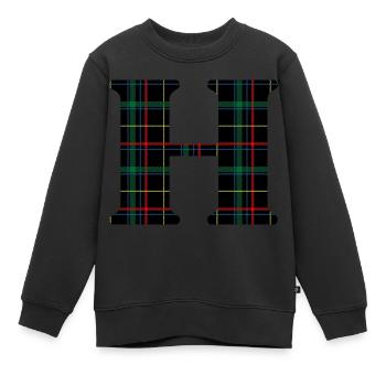Monogramme h tartan écossais - Sweat Premium enfant bio - noir - Devant - AI Model Kid Female (0cm)