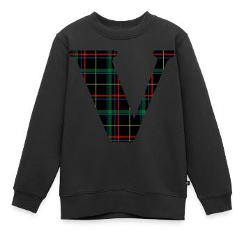 Monogramme v tartan écossais - Sweat Premium enfant bio - noir - Devant - AI Model Kid Female (0cm)