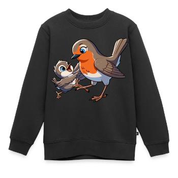 Rouge-gorge mère et enfant gambadant - Sweat Premium enfant bio - noir - Devant - AI Model Kid Female (0cm)