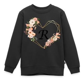 Blumiger goldener Herzbuchstabe - Kinder Premium Organic Sweatshirt - Schwarz - Vorne - AI Model Kid Female (0cm)