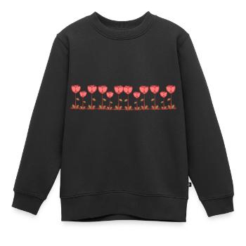 ligne fleurs roses ligne rouge - Sweat Premium enfant bio - noir - Devant - AI Model Kid Female (0cm)