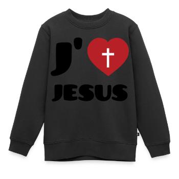 J'aime Jesus - Sweat Premium enfant bio - noir - Devant - AI Model Kid Female (0cm)