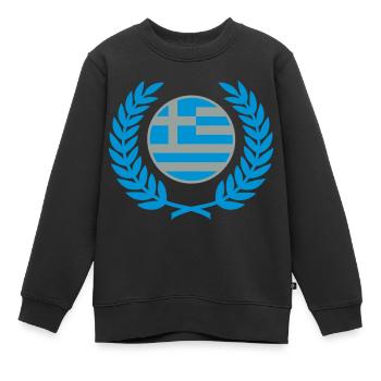 Grèce (drapeau et couronne de laurier) - Sweat Premium enfant bio - noir - Devant - AI Model Kid Female (0cm)