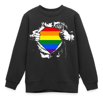 Gay Pride - Supergay - Sweat Premium enfant bio - noir - Devant - AI Model Kid Female (0cm)