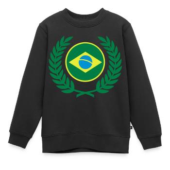 Brésil (drapeau et couronne de laurier) - Sweat Premium enfant bio - noir - Devant - AI Model Kid Female (0cm)
