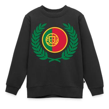 Portugal (drapeau et couronne de laurier) - Sweat Premium enfant bio - noir - Devant - AI Model Kid Female (0cm)