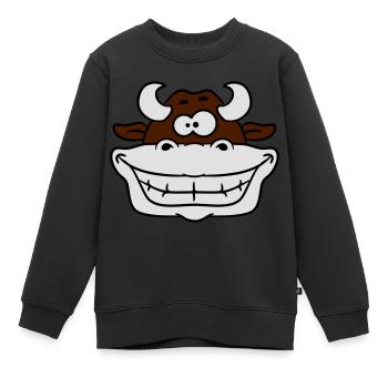 Verrückte Grinsende Kuh - Kinder Premium Organic Sweatshirt - Schwarz - Vorne - AI Model Kid Female (0cm)