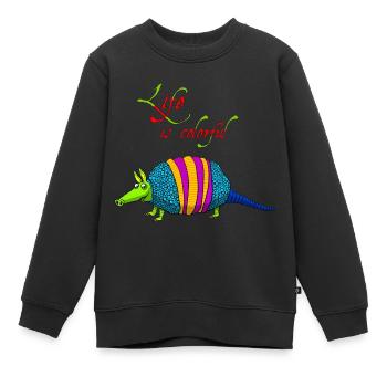Gürteltier - Das Leben ist bunt - Kinder Premium Organic Sweatshirt - Schwarz - Vorne - AI Model Kid Female (0cm)