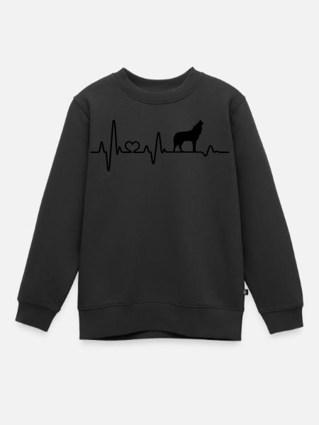 Loup battement de coeur loups EKG hurle hurlement - Sweat Premium enfant bio - noir
