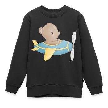 Bär im Flugzeug - Kinder Premium Organic Sweatshirt - Schwarz - Vorne - AI Model Kid Female (0cm)