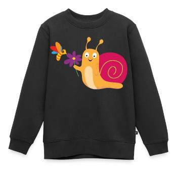 Schnecke mit Blume und Biene - Kinder Premium Organic Sweatshirt - Schwarz - Vorne - AI Model Kid Female (0cm)