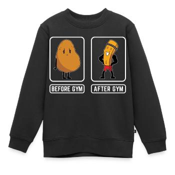Before Gym After Gym, Gym, Fitness - Sweat Premium enfant bio - noir - Devant - AI Model Kid Female (0cm)