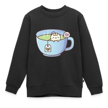 Joli sachet de thé dans un griffonnage de tasse de thé - Sweat Premium enfant bio - noir - Devant - AI Model Kid Female (0cm)