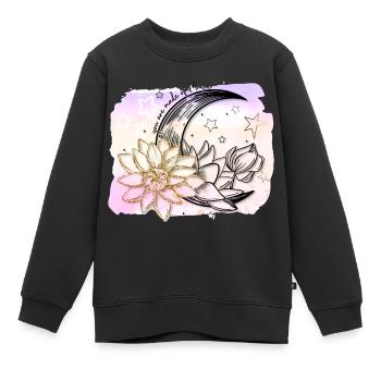 Halbmond mit Blumen und Sternen - Kinder Premium Organic Sweatshirt - Schwarz - Vorne - AI Model Kid Female (0cm)