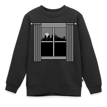 Rideau de fenêtre de grande ville la nuit - Sweat Premium enfant bio - noir - Devant - AI Model Kid Female (0cm)