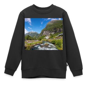 Geiranger panorama Storseterfossen Norwegen - Kinder Premium Organic Sweatshirt - Schwarz - Vorne - AI Model Kid Female (0cm)