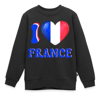 I love France Bleu Blanc Rouge Drapeau Cœur - Sweat Premium enfant bio - noir - Devant - AI Model Kid Female (0cm)
