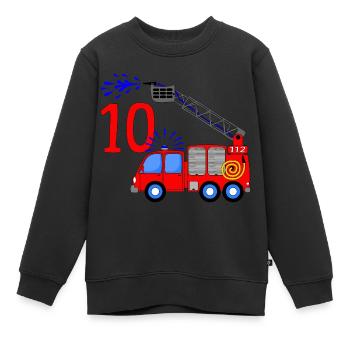 Feuerwehrfahrzeug 10 Geburtstag Leiter und Wasser - Kinder Premium Organic Sweatshirt - Schwarz - Vorne - AI Model Kid Female (0cm)